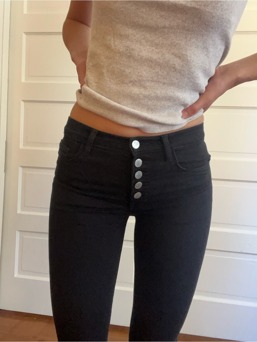 J Brand Black Boot Cut Jeans with Exposed Button Fly